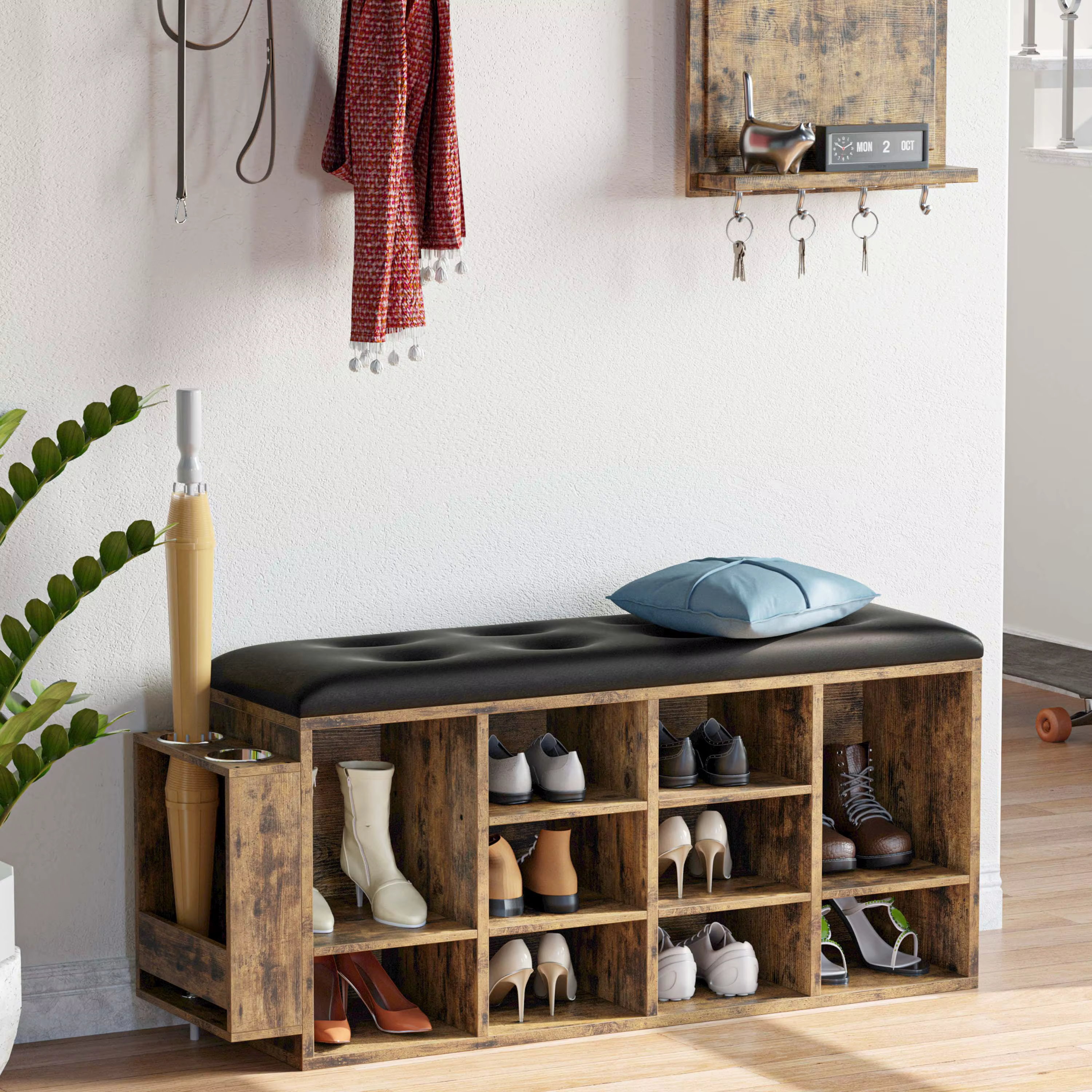 IlearCK-Banc à chaussures en cuir PU, meuble de rangement pour entrée, 10 cubes, chaussures Cubby T1