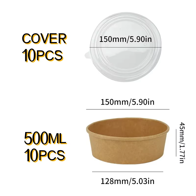 Bols en papier Kraft, gobelets, boîte à déjeuner jetable, boîte à aliments à emporter, bols à salade