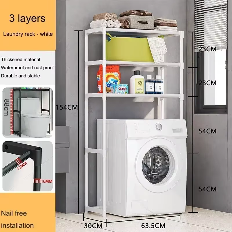 Étagère de rangement multi-niveaux pour toilettes, sans perforation, grande capacité, pour machine à