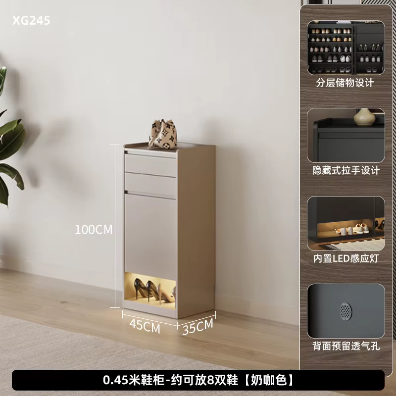Meuble à chaussures fin pour balcon, salon, bureau, chambre, en bois, moderne, avec rangement et pré
