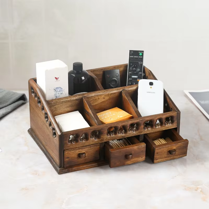 Boîte de rangement en bois massif sculptée à la main, résistante à l'humidité, aux insectes, résista