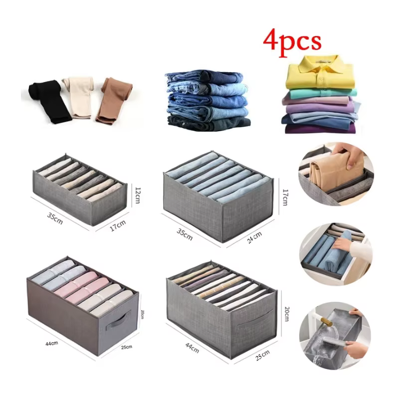 4 pièces/ensemble vêtements organisateur pantalons vêtements jean boîte de rangement garde-robe plac