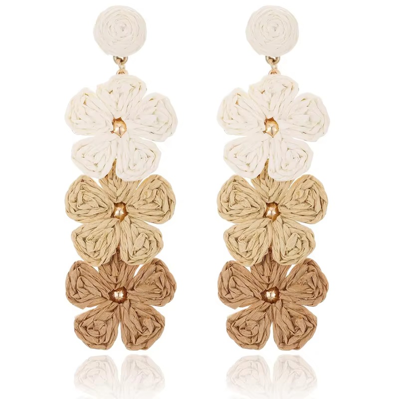 Boucles d'oreilles à fleurs en raphia pour femmes et mamans, boucles d'oreilles pendantes en paille 