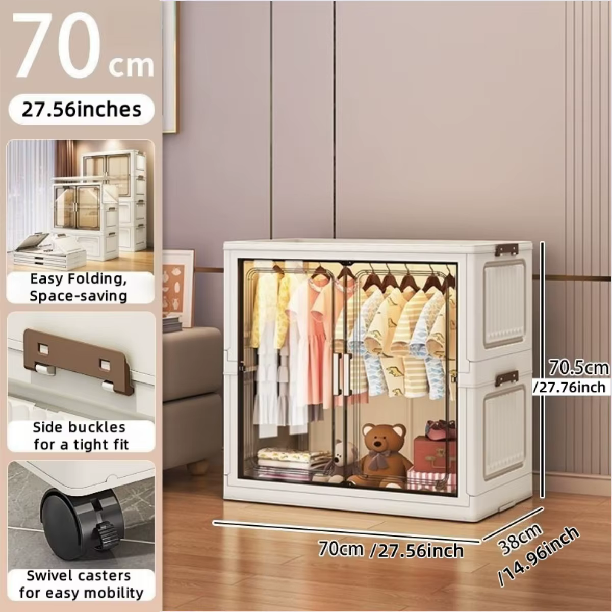 Armoire pliante 70/80cm, organisateur de rangement pliable de grande capacité, organisateur de vêtem