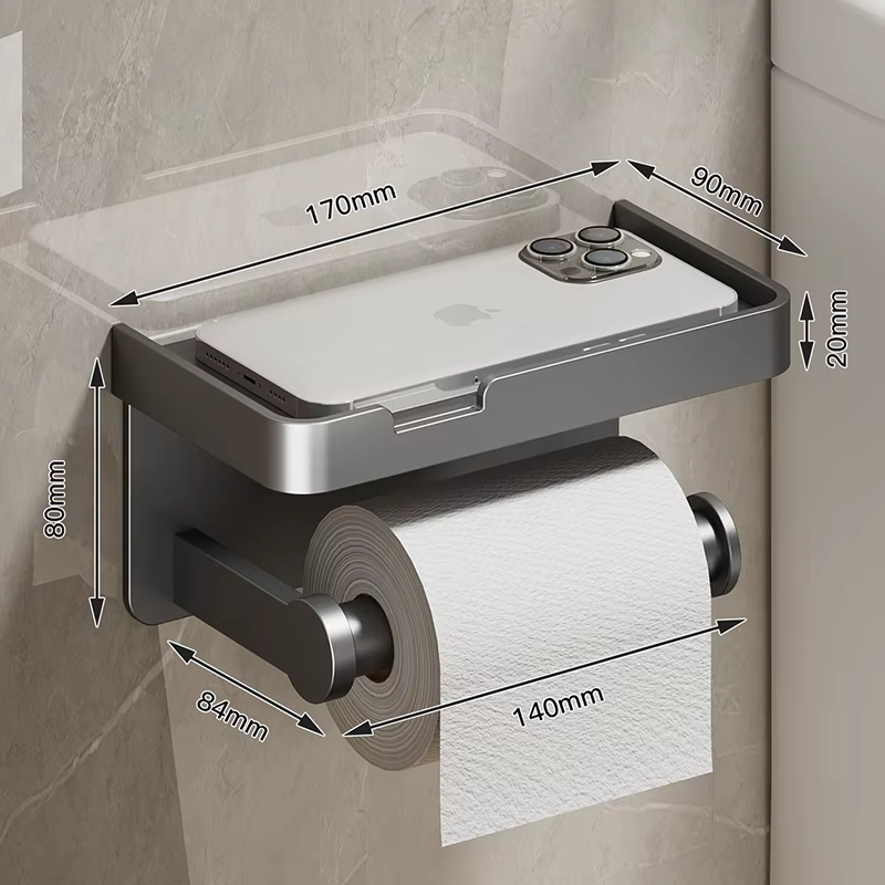 Grand Porte-Rouleau de Papier Toilette Mural avec Rangement, Support pour Téléphone Portable