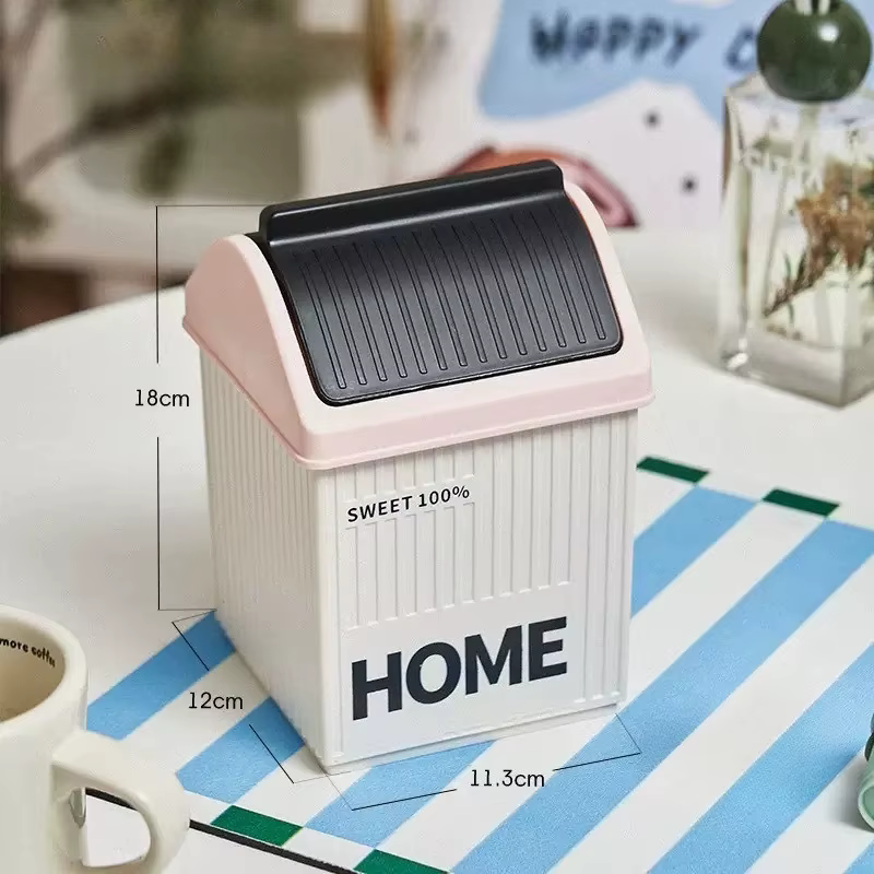 Mini poubelle de bureau mignonne en forme de maison, petite corbeille à papier, organisateur de bure