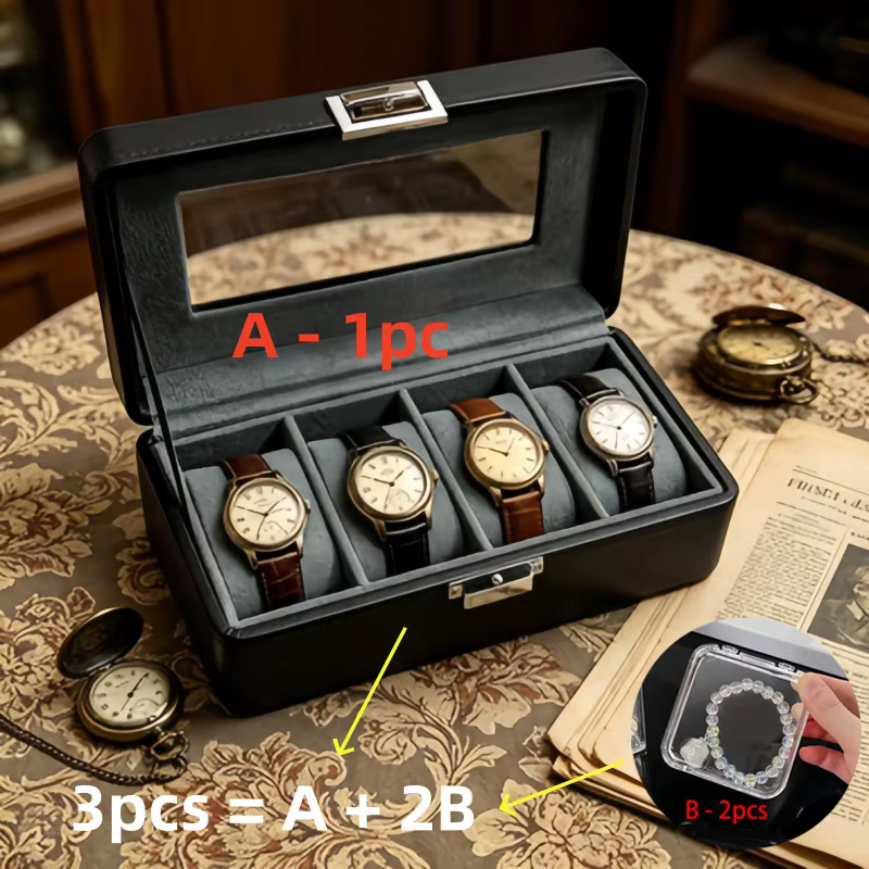 Organisateur de rangement pour montres de collection, boîte à montres en cuir verrouillable à 4 empl