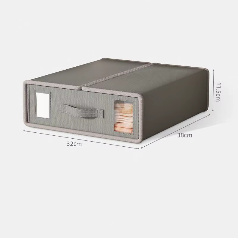 Boîte de rangement pour draps en tissu avec fermeture éclair et fenêtre pliable pour couvertures, li