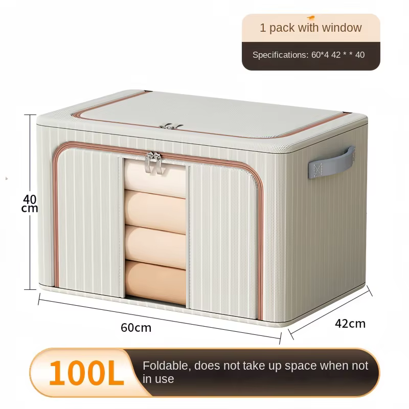 Organisateur de garde-robe rayé Oxford – Boîte de rangement pour maison/vêtements avec poignée et fe