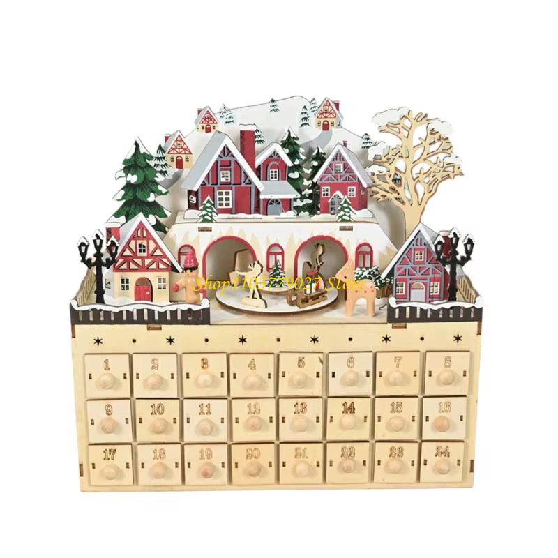 C4DF – armoire calendrier compte à rebours noël en bois, avec 24 tiroirs rangement miniatures, ornem