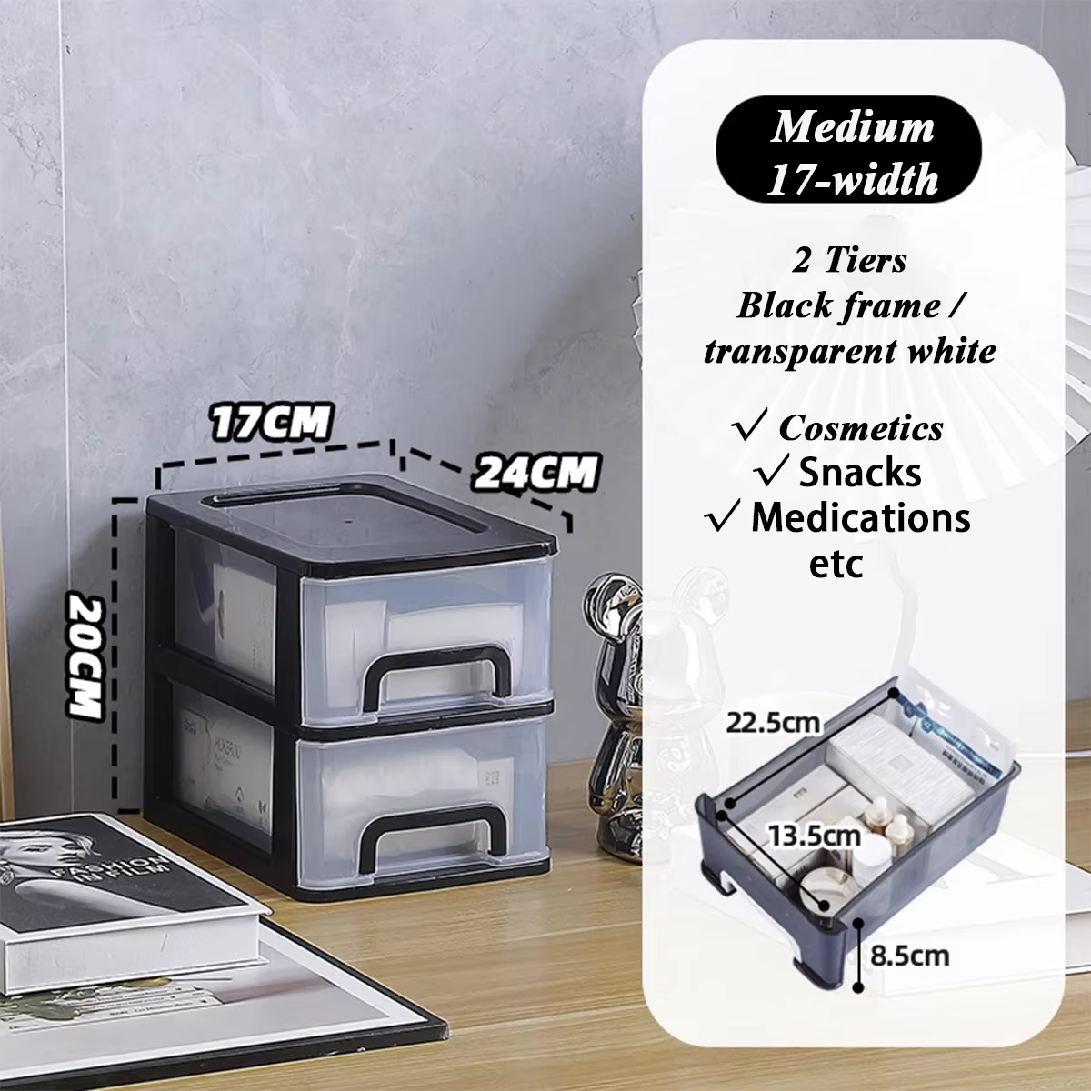 Boîte de rangement de bureau à 2-4 niveaux avec tiroirs, armoire de rangement en plastique pour la p