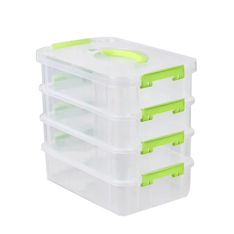 Boîte de rangement en plastique transparent à 4 couches, boîte de rangement à tiroirs compartimentés