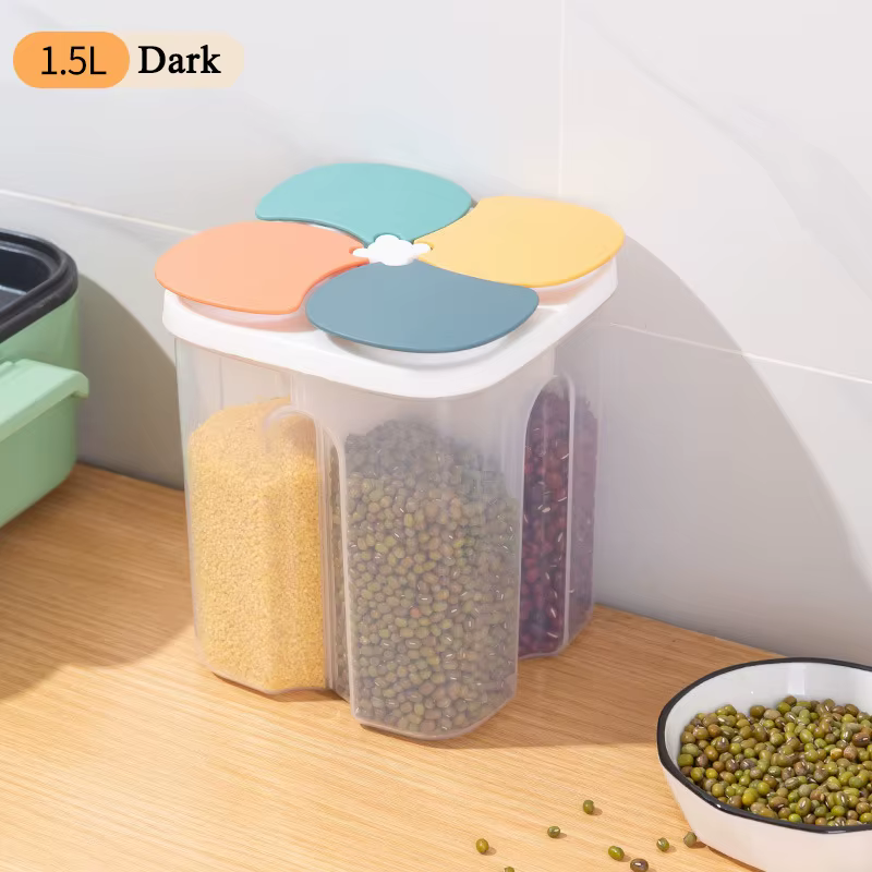 Boîte de rangement de céréales de cuisine en plastique, 4 grilles, pot scellé, récipient alimentaire
