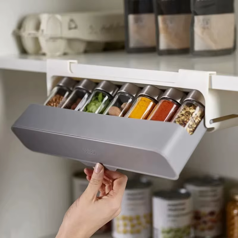Support de rangement de bouteilles d'assaisonnement de cuisine, étagère à épices auto-adhésive mural
