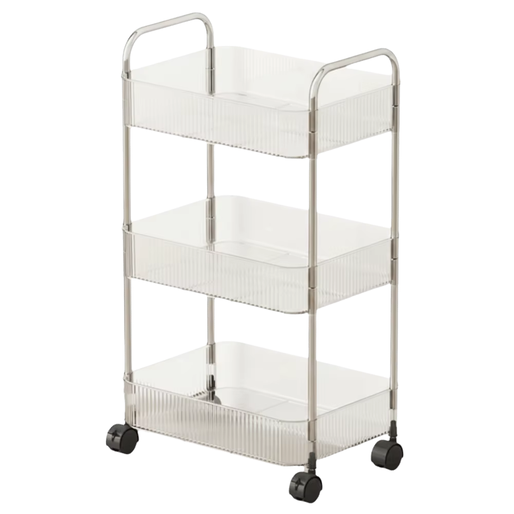 Chariot de rangement mobile transparent à 3 niveaux pour la maison, étagère de rangement multicouche