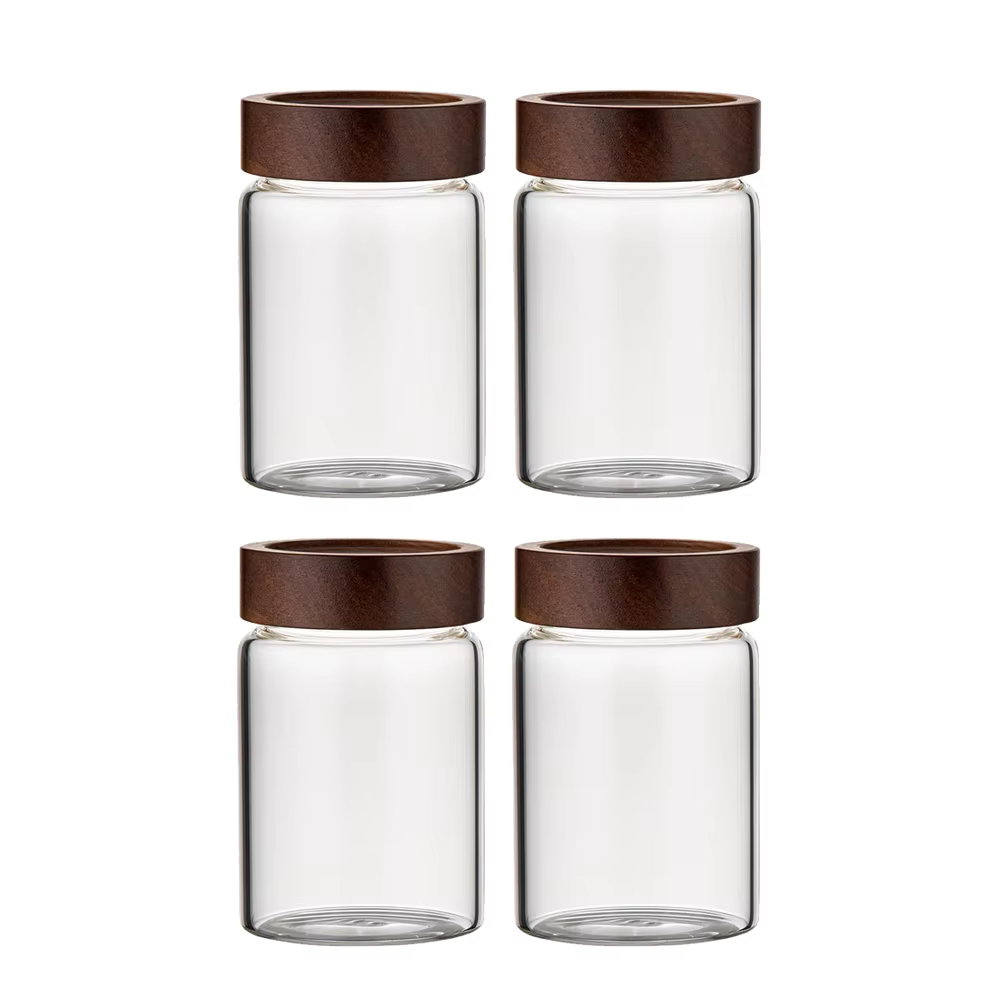 Bocaux de stockage des aliments en verre avec couvercles hermétiques en bois d'acacia à vis, pots à 