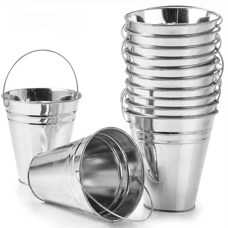 Lot de 10 grands seaux en métal galvanisé avec poignée 12,8*11,5CM - Paniers à friandises uniques, G