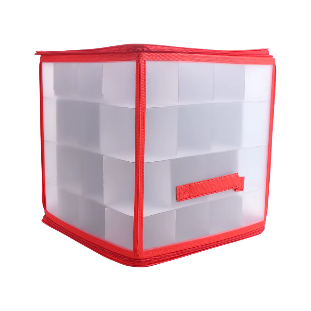 Boîte de rangement de boules de noël pliable à double fermeture éclair, 64 grilles, conteneurs de ra