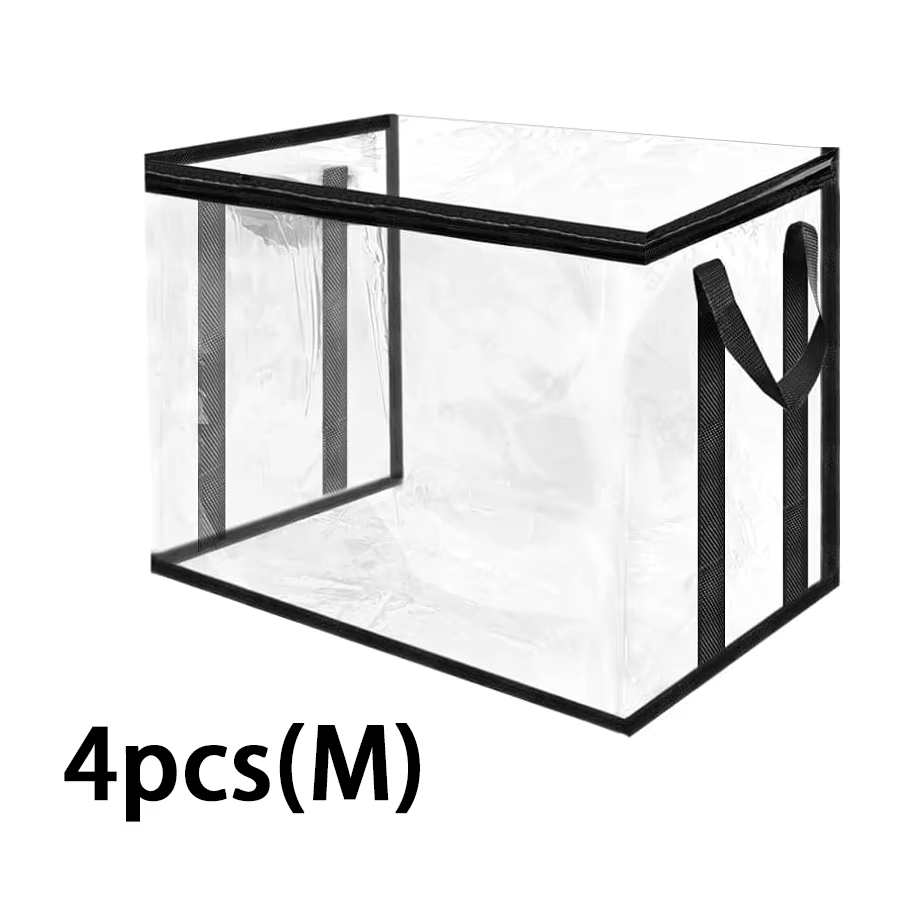 Lot de 4 boîtes de rangement transparentes en PVC avec fermeture éclair, poignées renforcées, organi