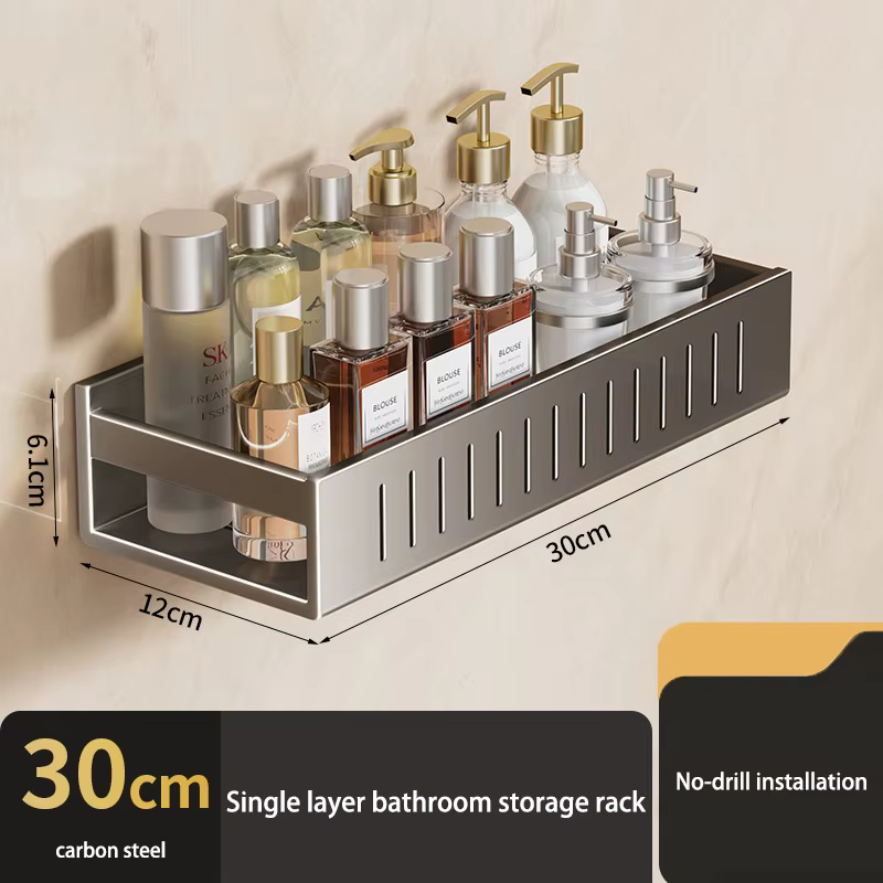 Étagère murale gris anthracite sans perçage pour salle de bain, support de rangement pour douche, or