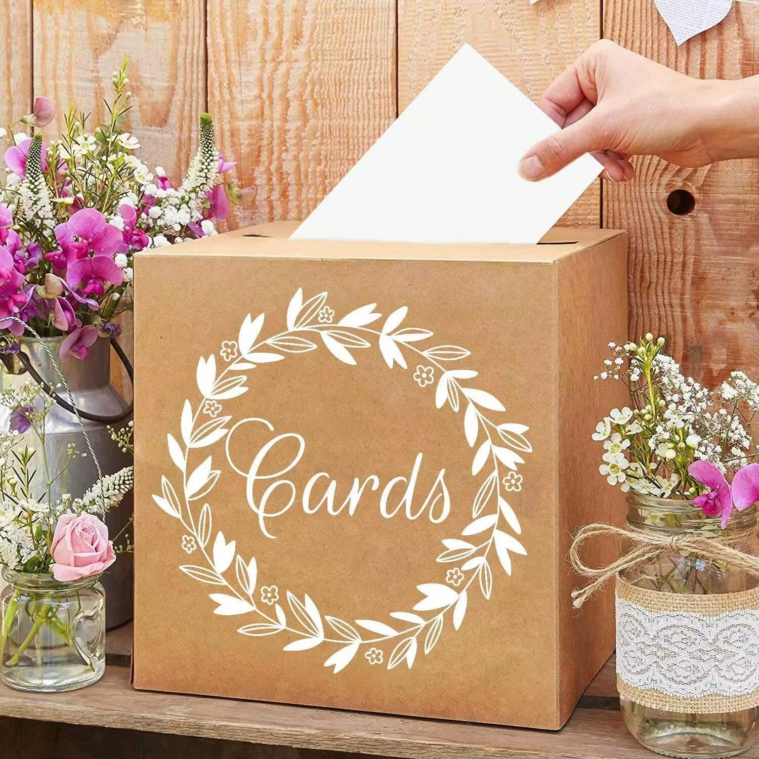 Boîte en Carton Kraft pour Cadeaux de Mariage, Porte-Monnaie, Réception, Anniversaire, 1 Pièce