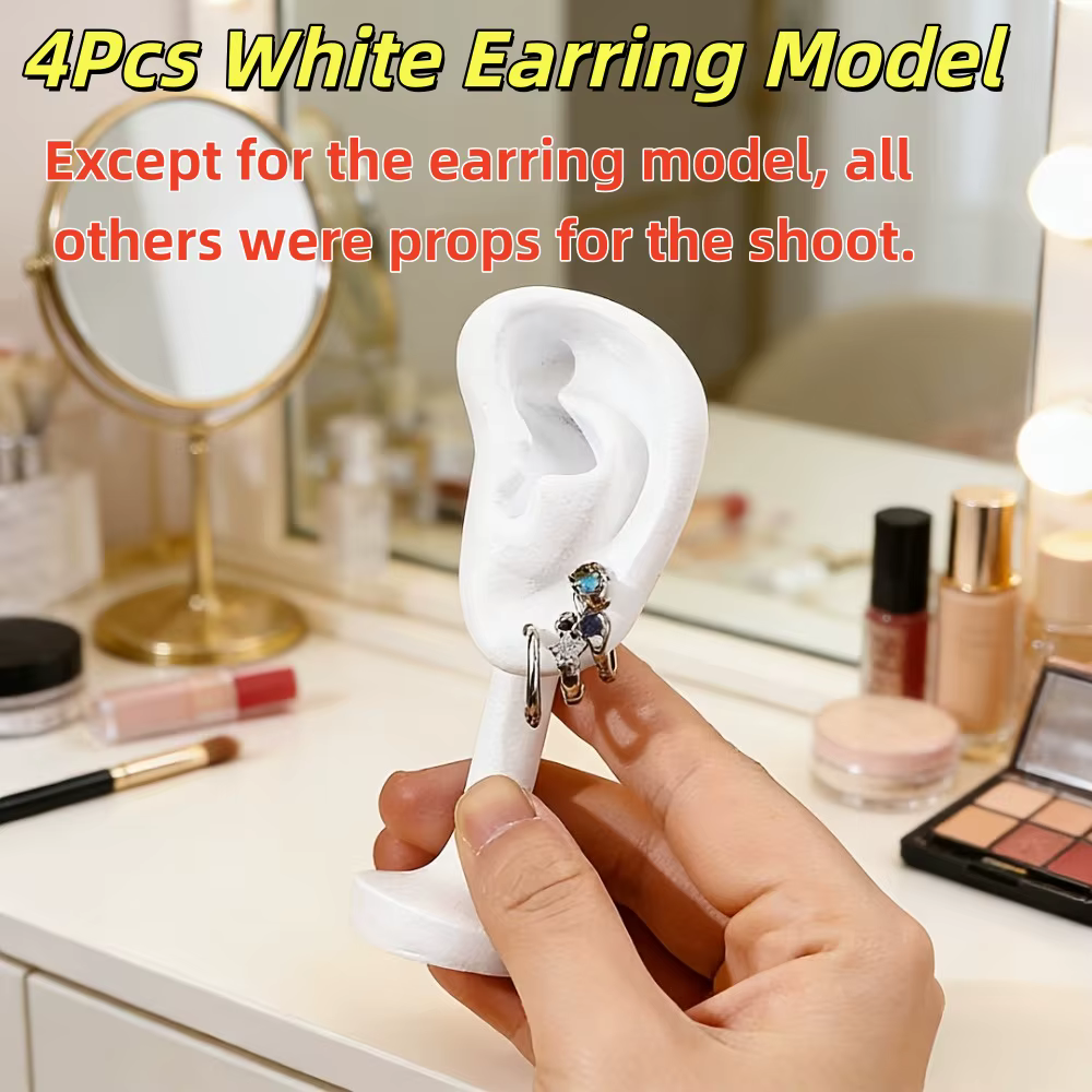 Lot de 4 présentoirs pour boucles d'oreilles, modèle d'oreille humaine, support à bijoux en plastiqu