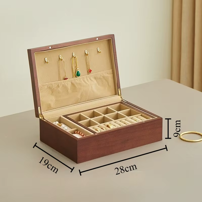 Boîte à bijoux en bois, boîtes de rangement en verre de luxe, grand collier, Bracelet, boîtes à bijo