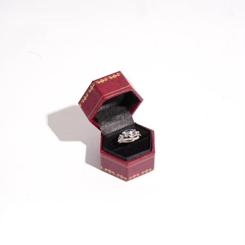 Organisateur de bijoux, boîte à bijoux hexagonale à motif floral, Mini boîte à bagues à motif rétro,