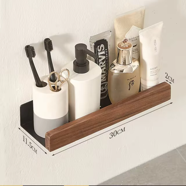 Étagère murale en bois pour salle de bain, supports de rangement de cuisine sans perçage, accessoire
