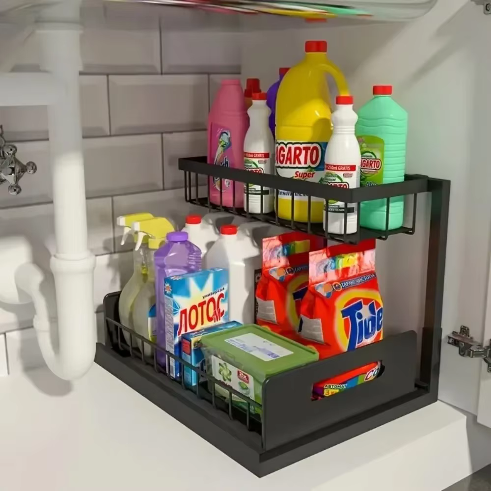 Organisateur sous évier à 2 niveaux, étagère coulissante extractible, support de rangement de cuisin