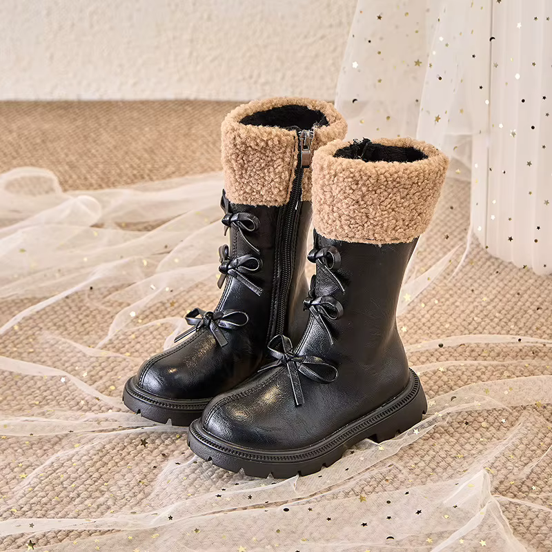 Bottes en cuir tendance pour enfants, chaussures de princesse polyvalentes et antidérapantes à fond 