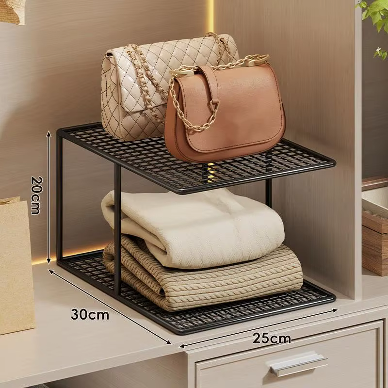 Étagère de rangement empilable en métal maillé à plusieurs niveaux pour armoire, accessoires de plac