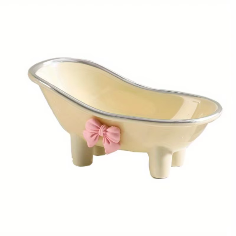 1 boîte à savon adorable avec nœud papillon, porte-savon créatif en forme de baignoire.