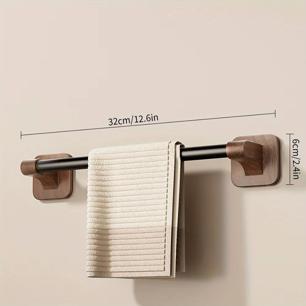 Porte-serviettes mural sans perçage, couleur noyer, style moderne, support de rangement simple pour 