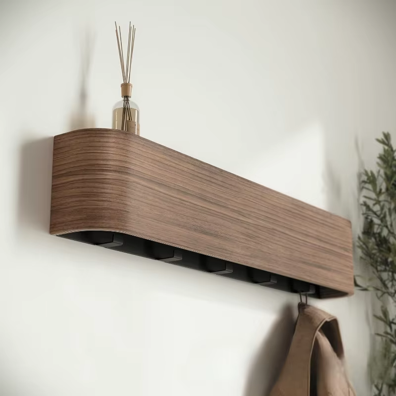 Porte-manteau mural en bois, support mural, organisateur monté sur porte, 5 crochets, étagère pour c