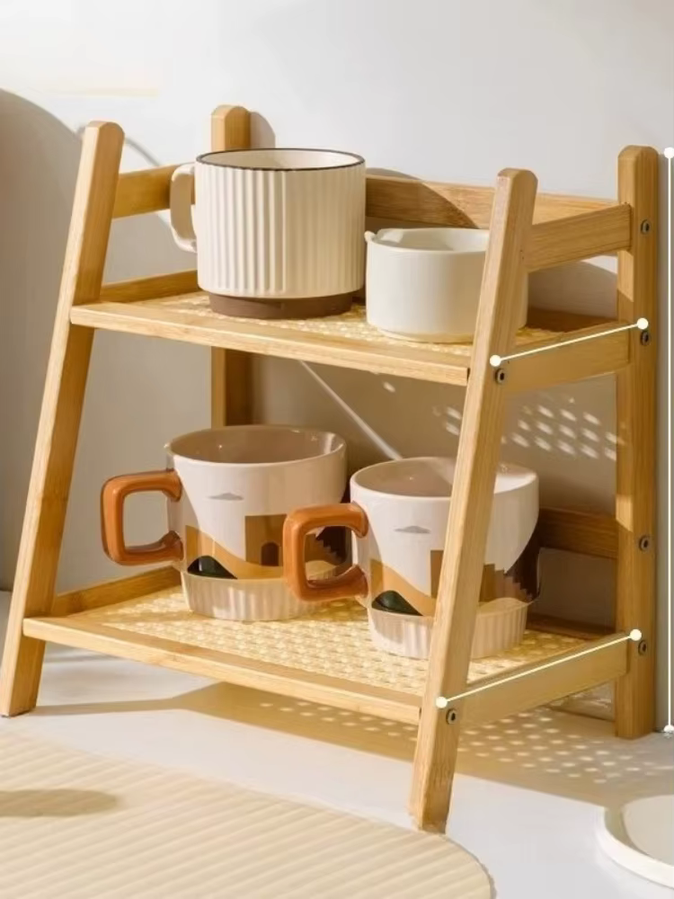 Étagère de rangement rétro en bambou à 2 niveaux, organisateur de comptoir, étagère de cuisine stabl