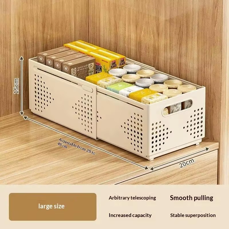 Boîte de rangement rétractable en plastique, empilable et extensible, pour accessoires de cuisine et