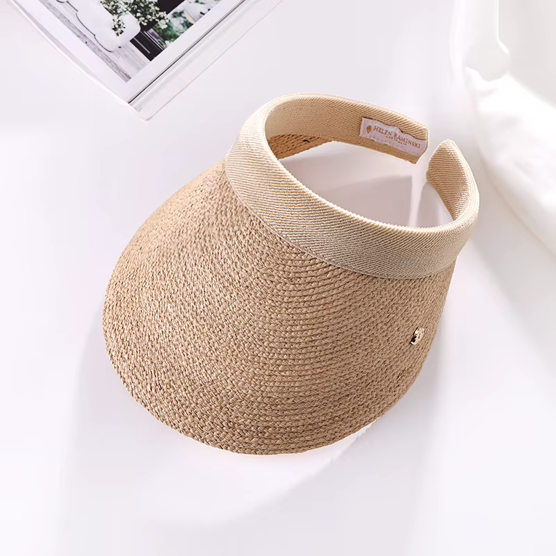 Chapeau à visière en paille de raphia pour femmes, chapeau de soleil d'été à large bord avec bandeau