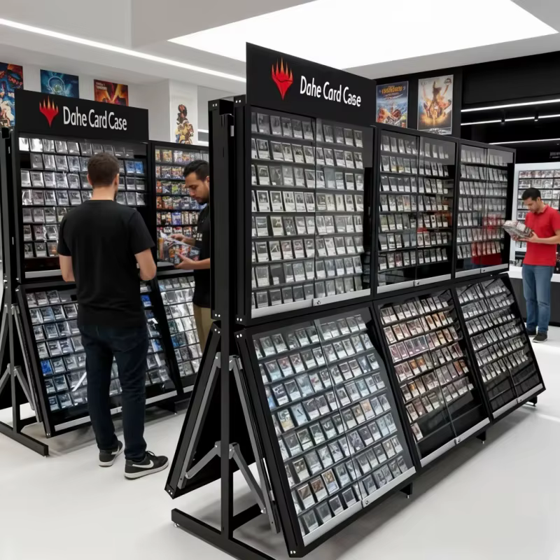 Étagère verticale en acrylique sur mesure avec base métallique personnalisable, présentoir de cartes
