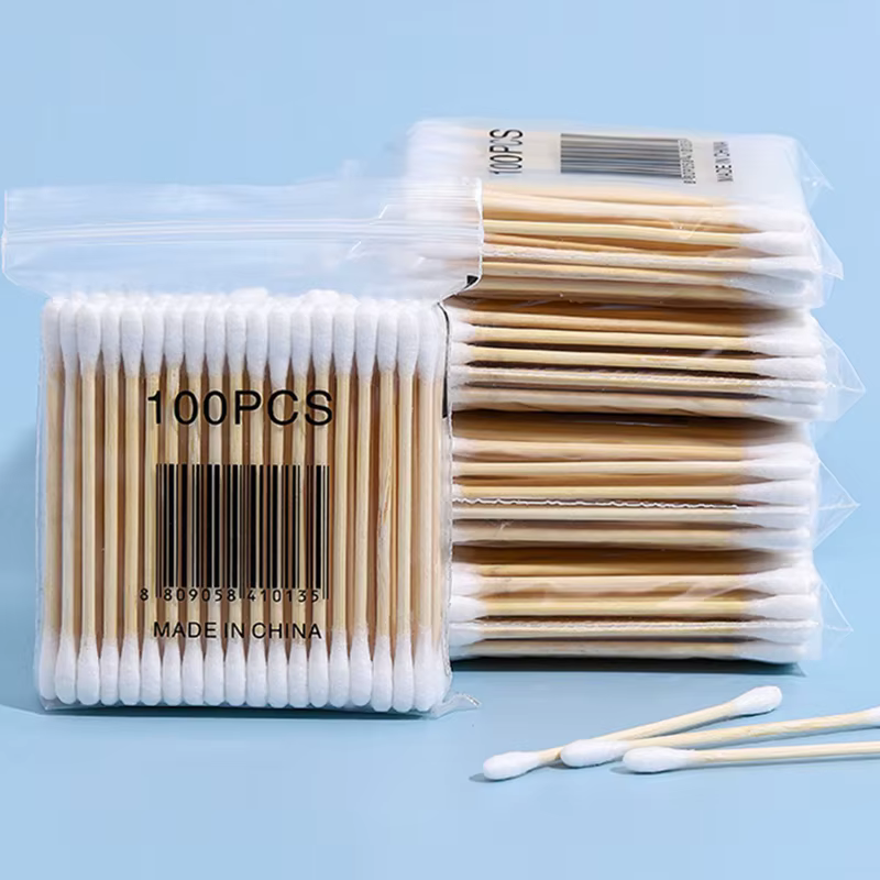 Boîte de rangement pour cotons-tiges à double tête en bois, avec couvercle carré transparent en bamb