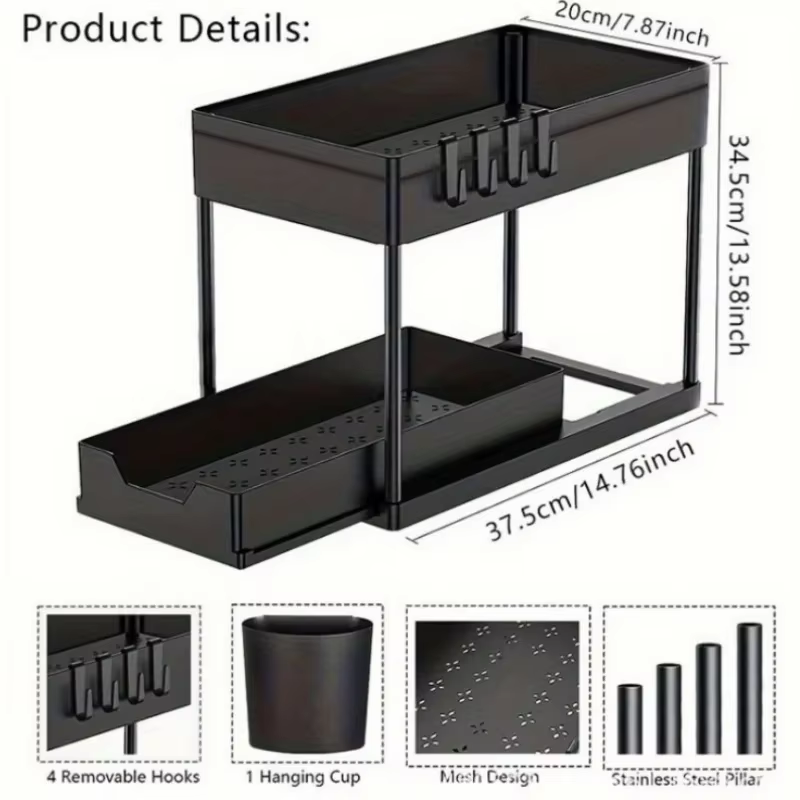 Organisateur de rangement sous évier à 2 niveaux, 1 pièce, pour la maison, le bureau, la salle de ba