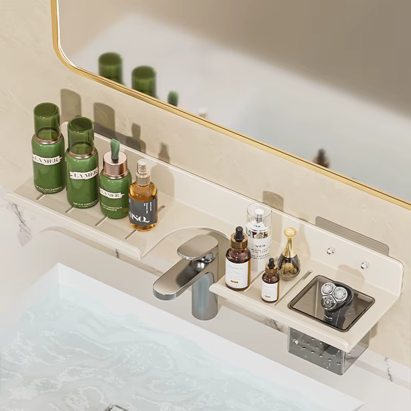 Étagère murale avec miroir et porte-gobelets, sans perçage, en aluminium, pour salle de bain et cuis