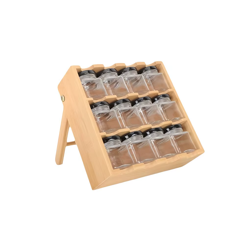 Étagère à épices en bois à 12 compartiments, gain de place avec bocaux de rangement, support à condi