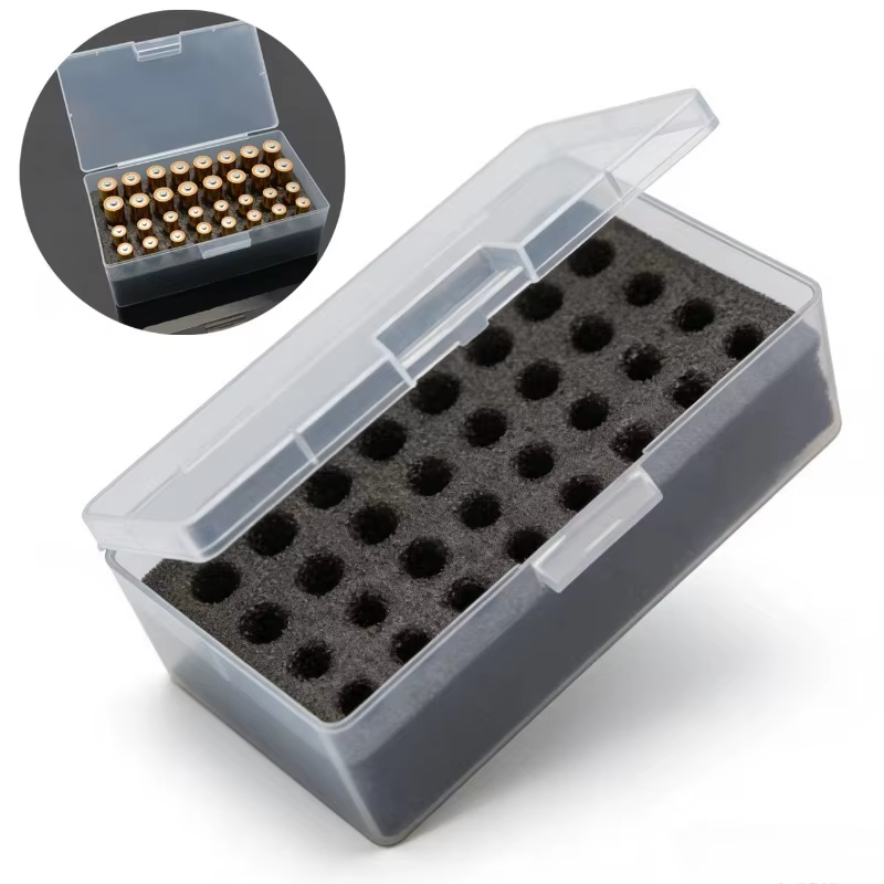 Boîte de rangement pour piles à 32 compartiments avec dispositif de sécurité, doublure en plastique 