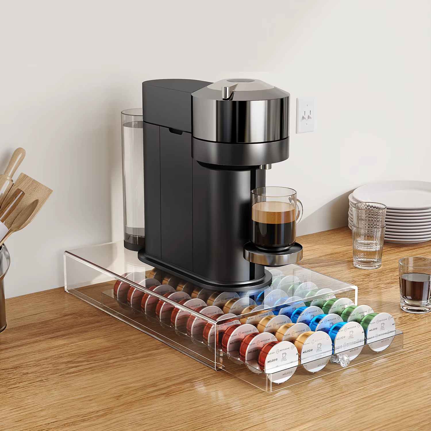 Porte-dosettes de café, tiroir en acrylique Compatible avec les Capsules Nespresso Vertuo, organisat