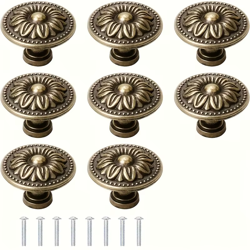 8/12 poignées d'armoire vintage avec vis, poignées de tiroir, boutons décoratifs, gravure détaillée,