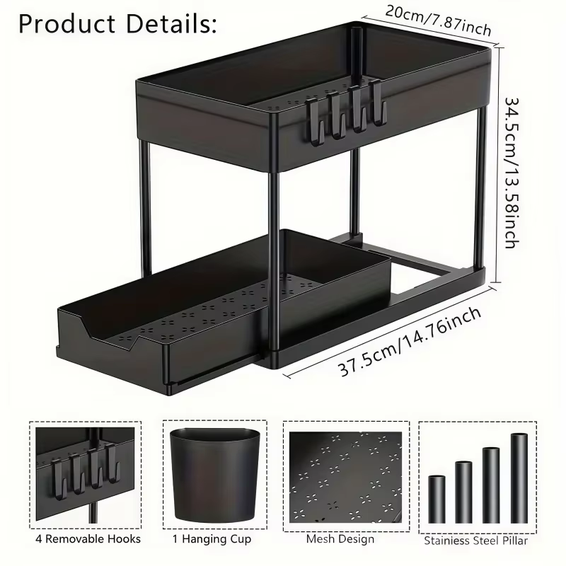Étagère de rangement coulissante à 2 niveaux sous l'évier, support multifonctionnel pour armoire de 