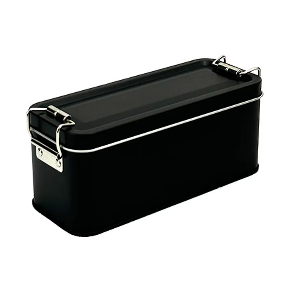 Boîte en fer blanc de haute qualité avec couvercle, forme rectangulaire avec boucle, boîte en fer re