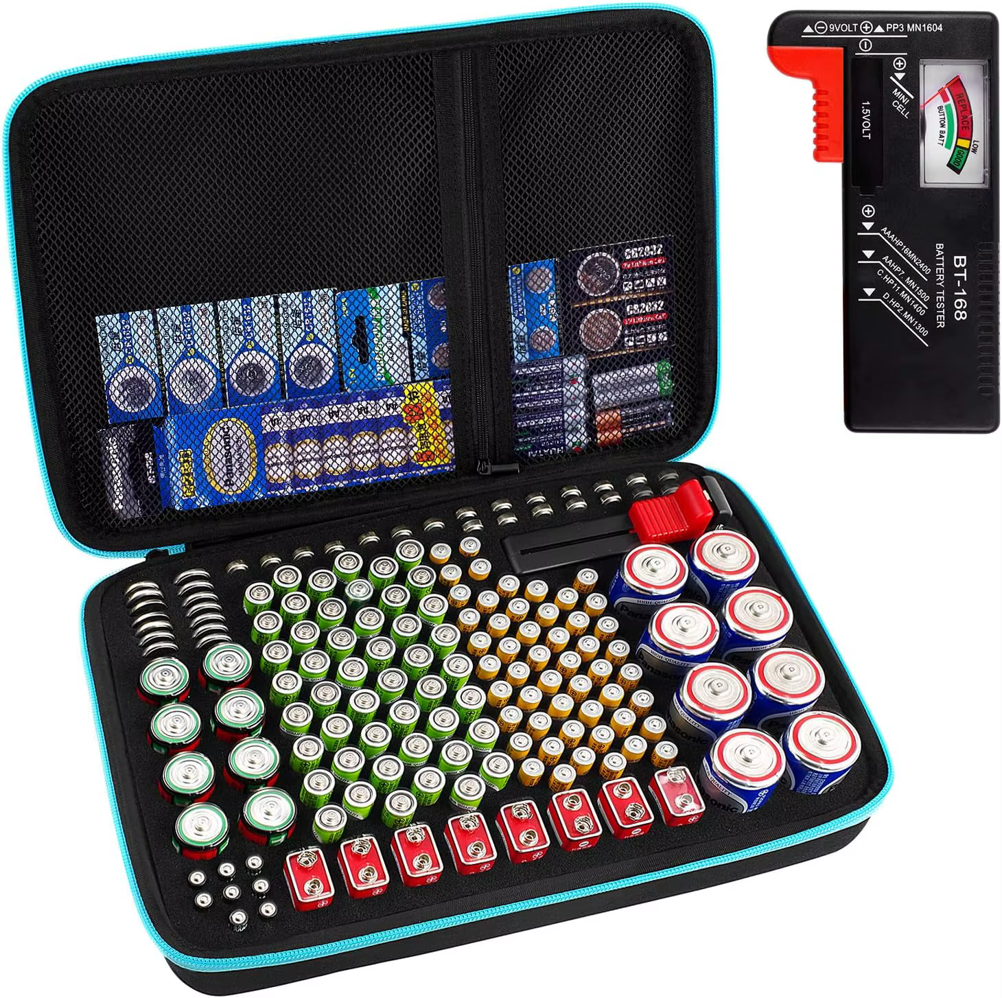 Boîte de rangement pour organisateur de piles, avec vérificateur de testeur, plus de 220 piles, sac