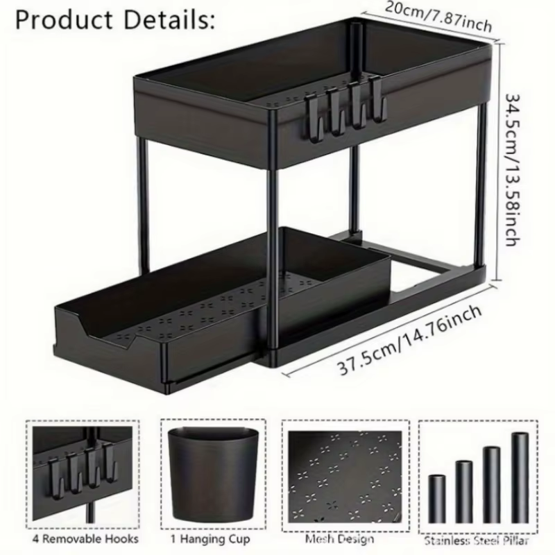 Organisateur de rangement sous évier à 2 niveaux, 1 pièce, pour la maison, la salle de bain et la cu